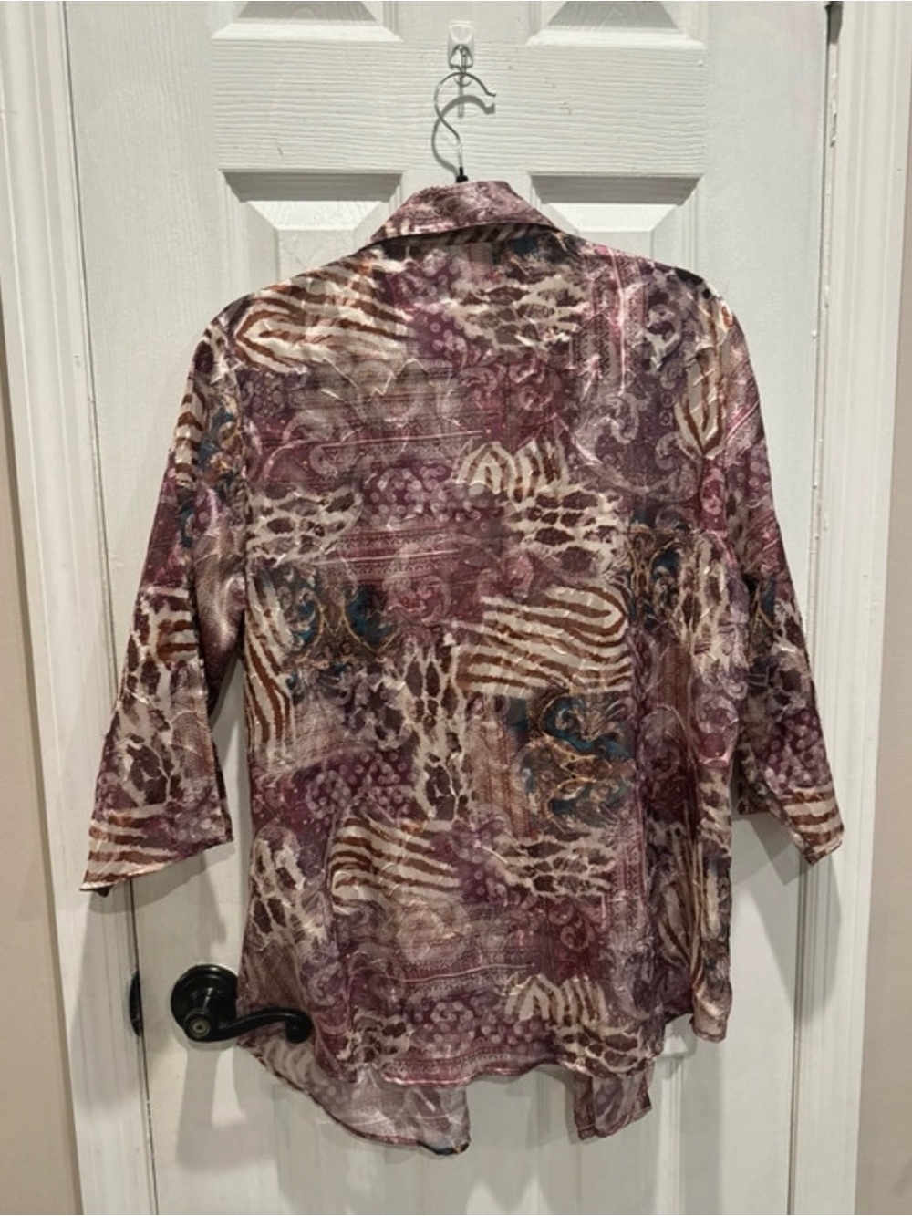 Purple Multi-Print Button-Up Blouse - Picture 3 of 4
